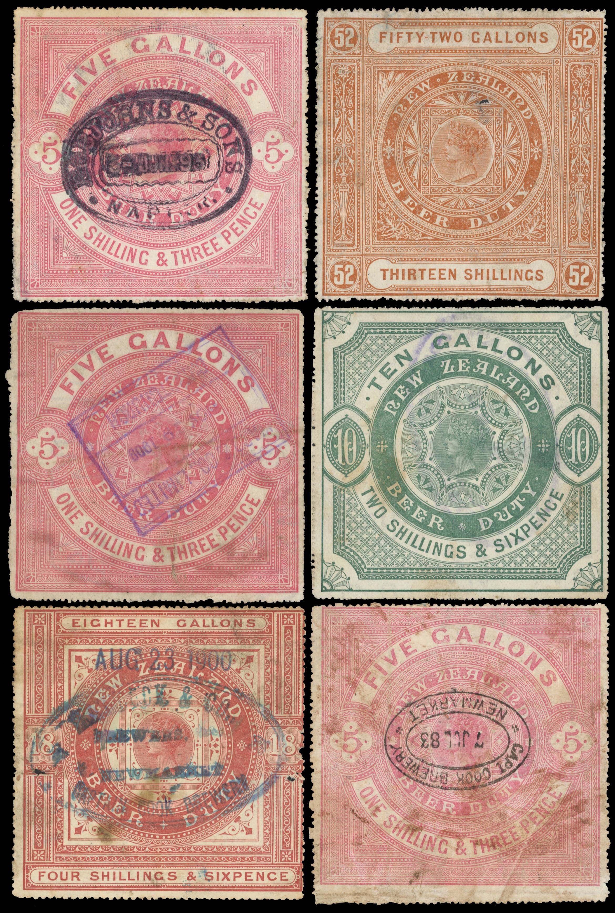 New Zealand Beer Duty Mint & Used revenue collection (9) on hagner sheets