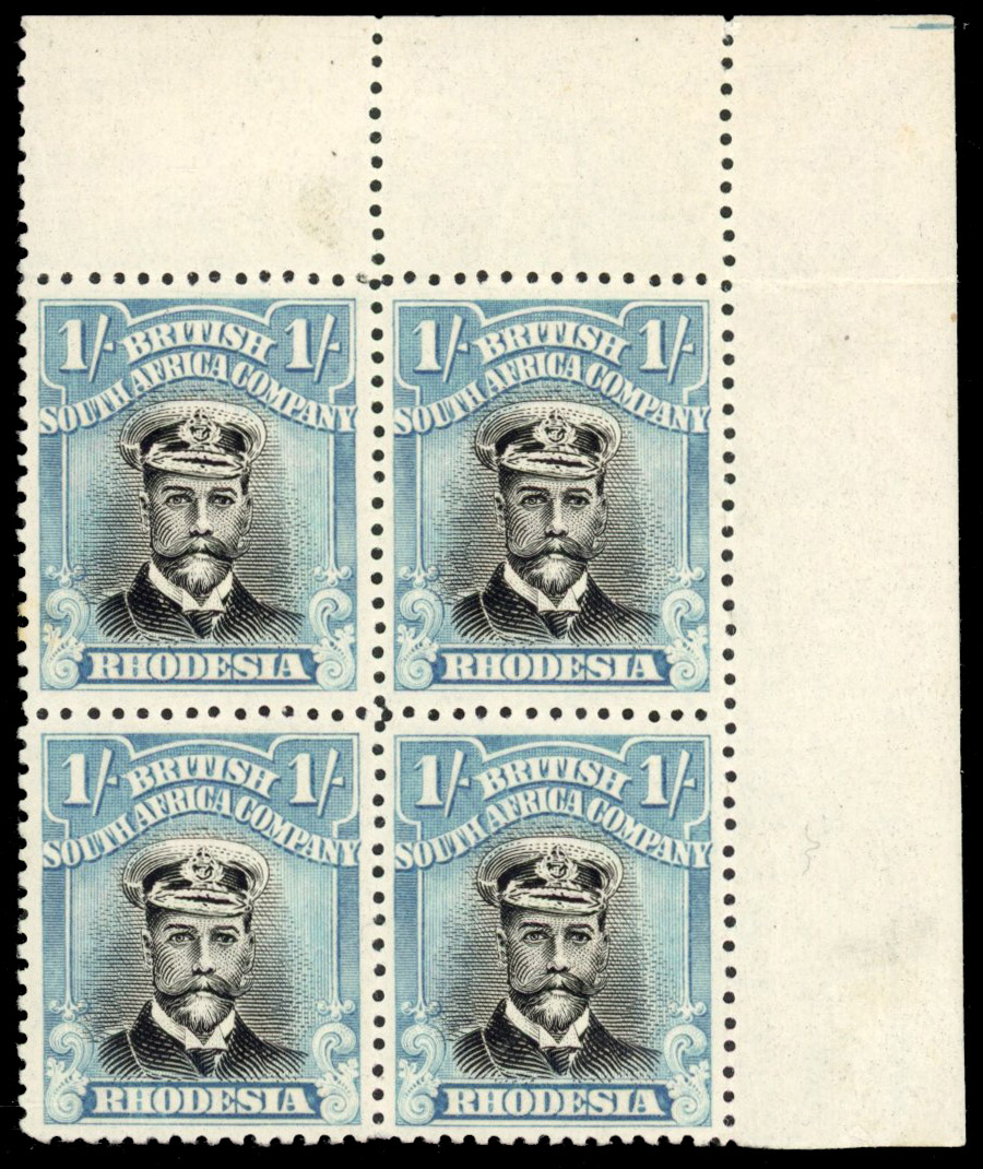 Rhodesia 1/- SG 300 variant corner block mint