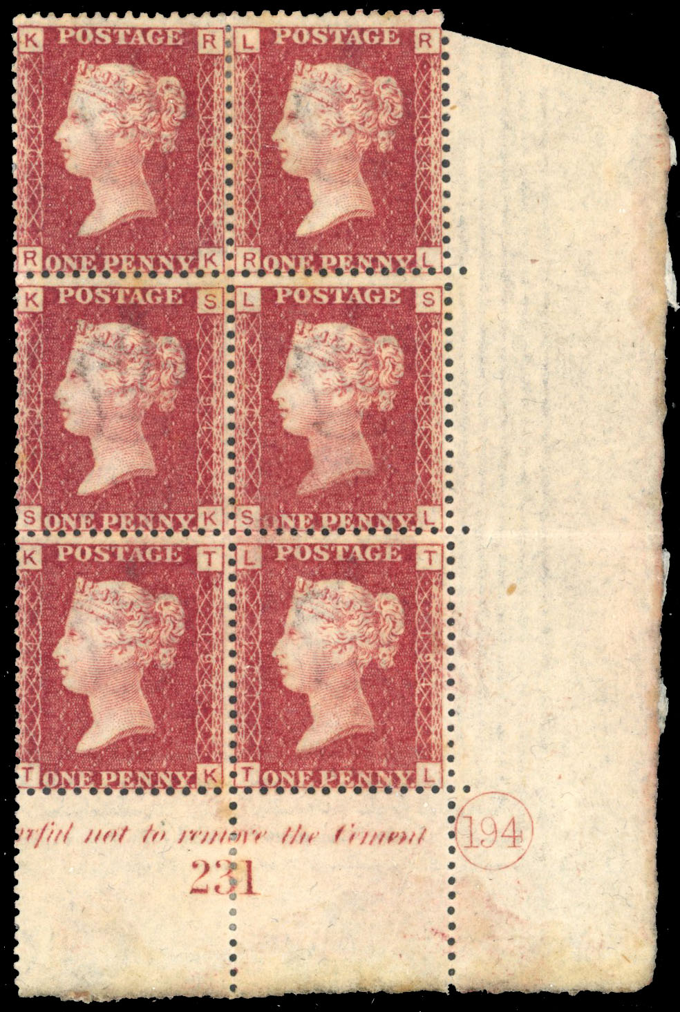 1876 1d Rose-red Pl.194. Corner block