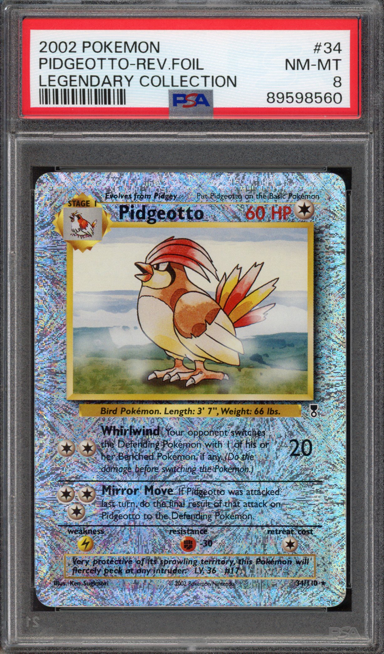 Pokémon TCG PSA 8 Pidgeotto 34 Reverse Foil, Legendary Collection 