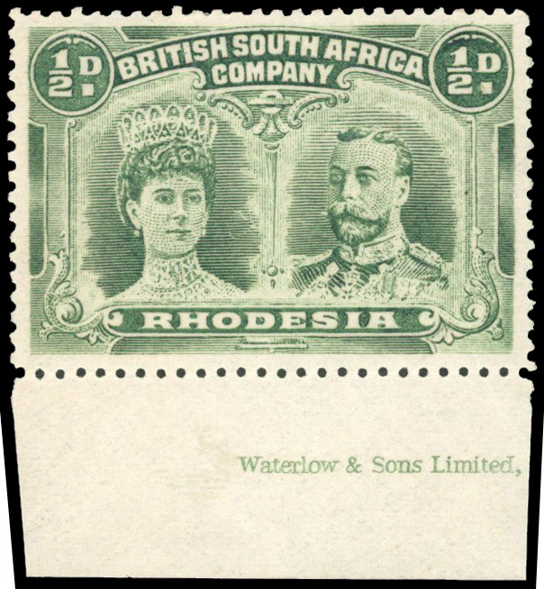 Rhodesia 1910-13 ½d bluish green perf 14