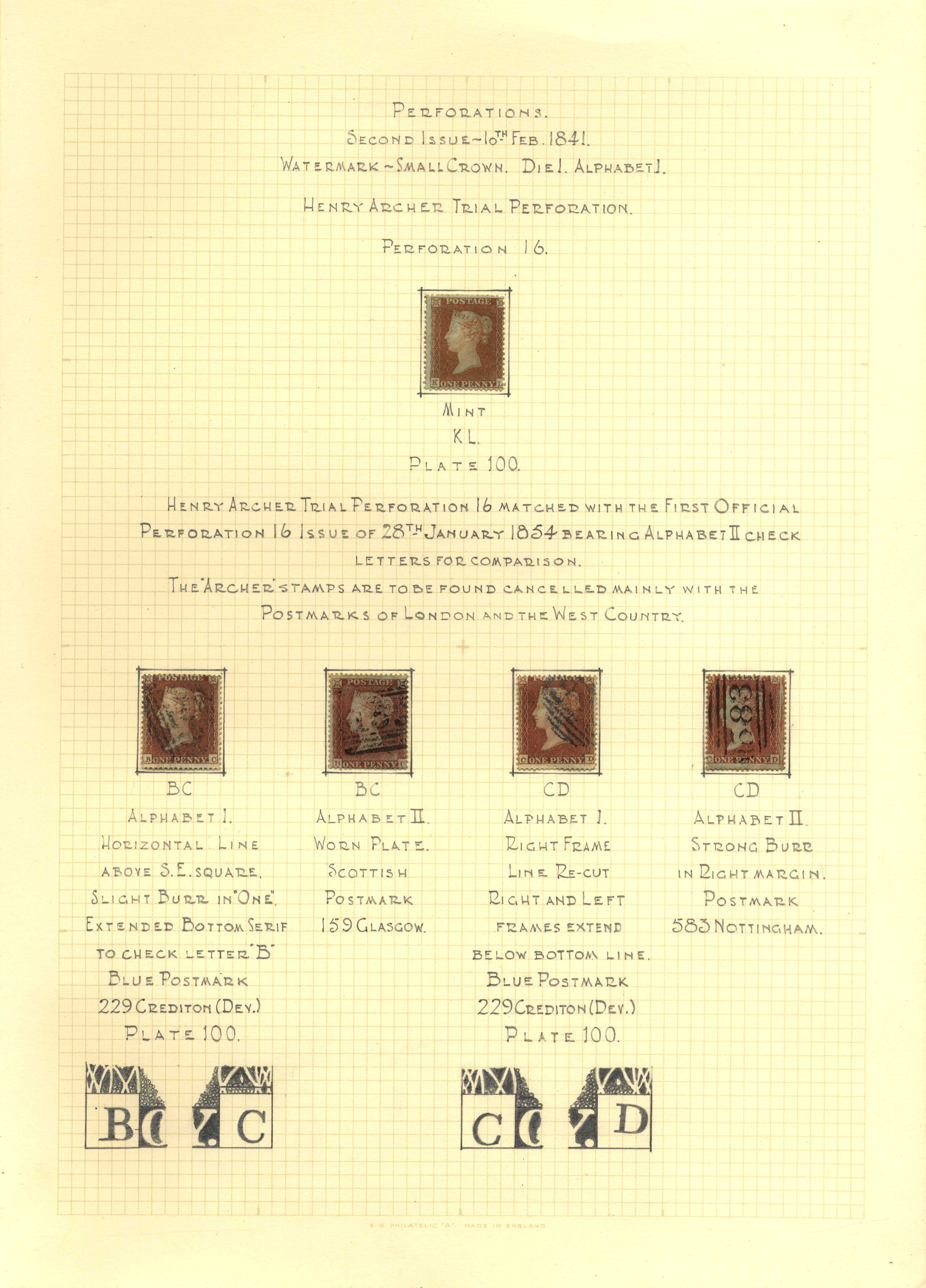GB 1850 1d red-brown Archer perforation trial group
