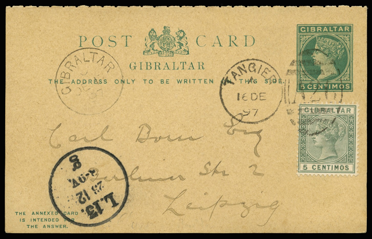1897 (16 DE) Gibraltar 5c + 5c green...