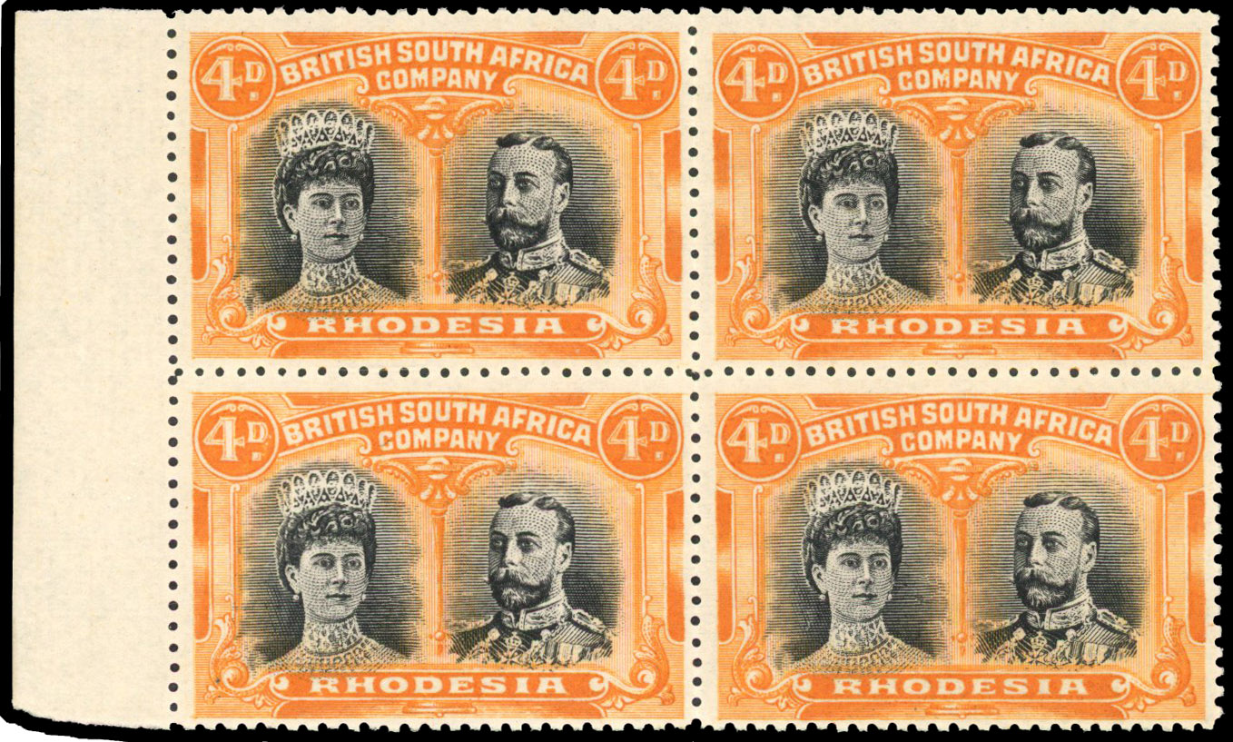 RSC B 4d black and orange block, #26 button flaw mint