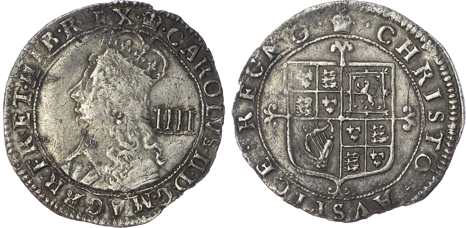 Charles II (1660-1685) Groat, hammered coinage (1660-62), third issue, mintmark crown both sides.