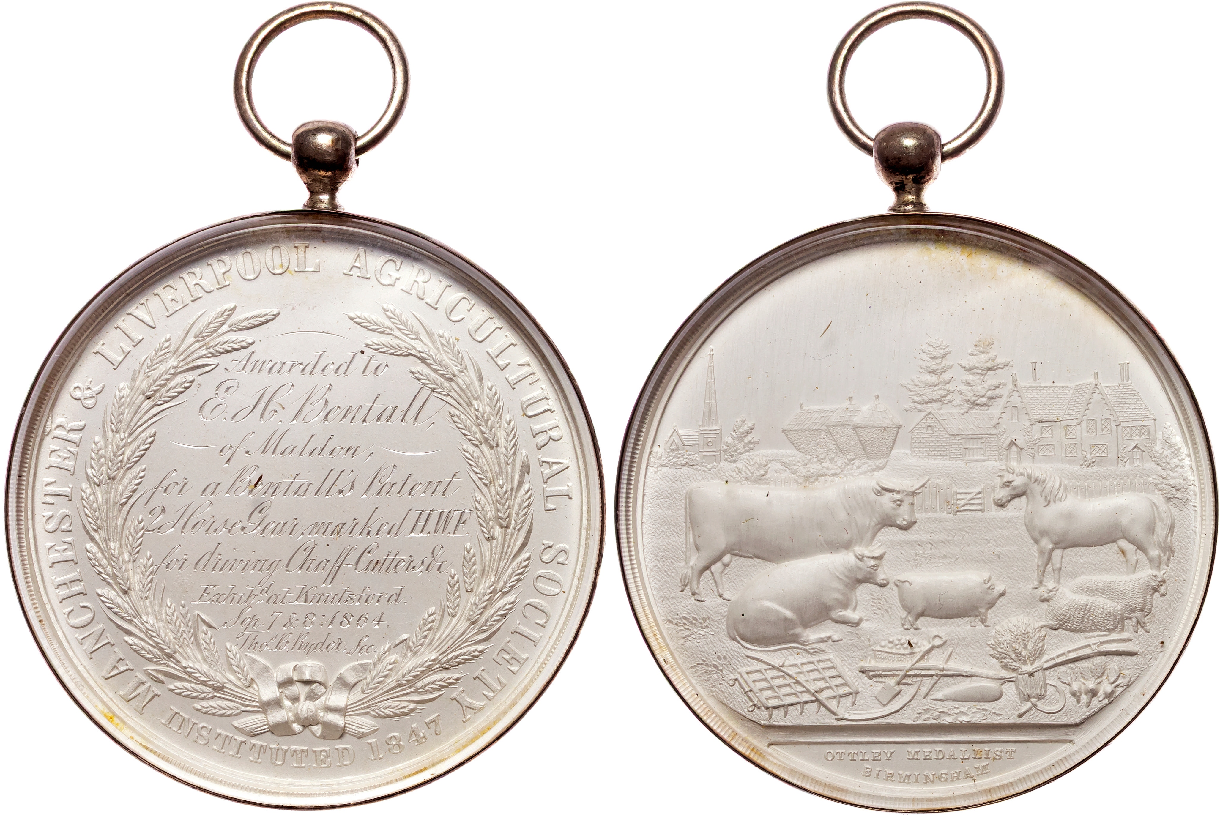 Victoria 1837-1901, Manchester and Liverpool Agricultural Society, Glazed Silver prize for a Bentall’s 2 horse gear.