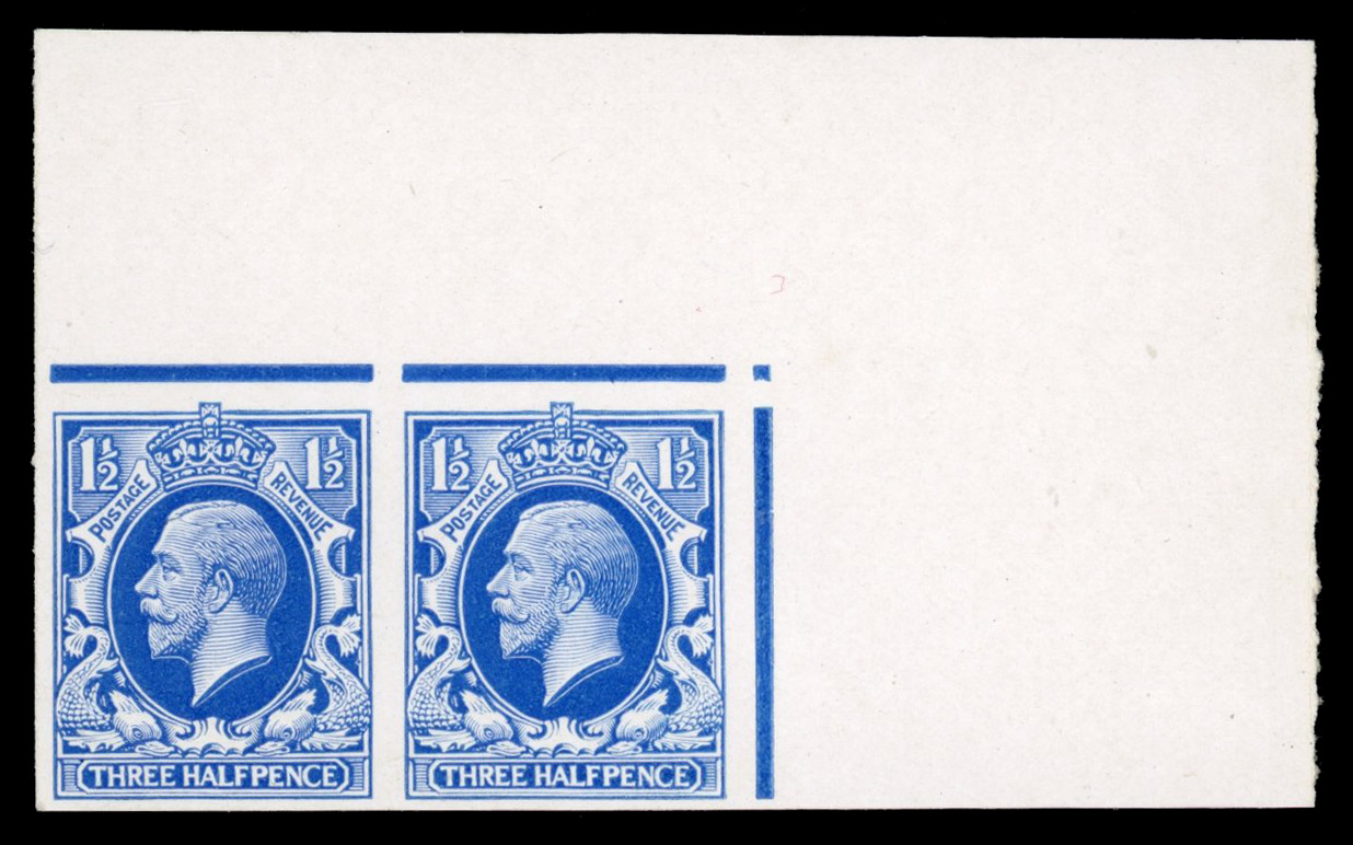 GB 1934-36 1½d "Photogravure" imperforate essay pair, For SG 441