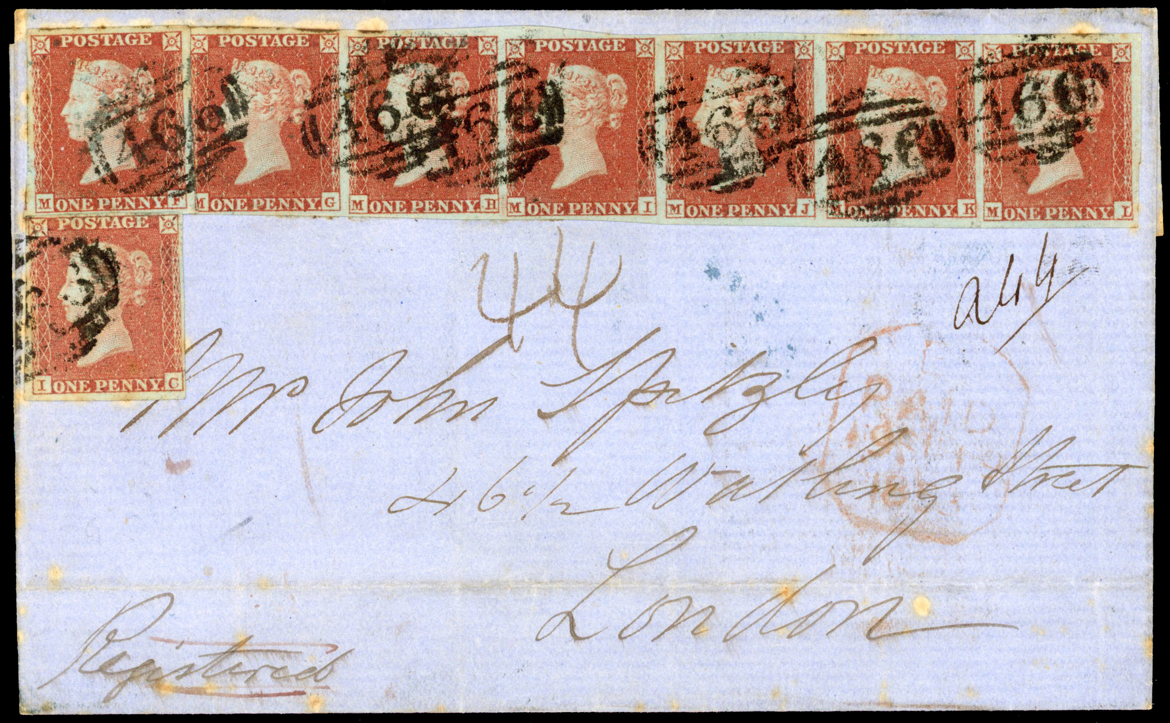 Great Britain 1853 registered cover to London SG 8 (x8)