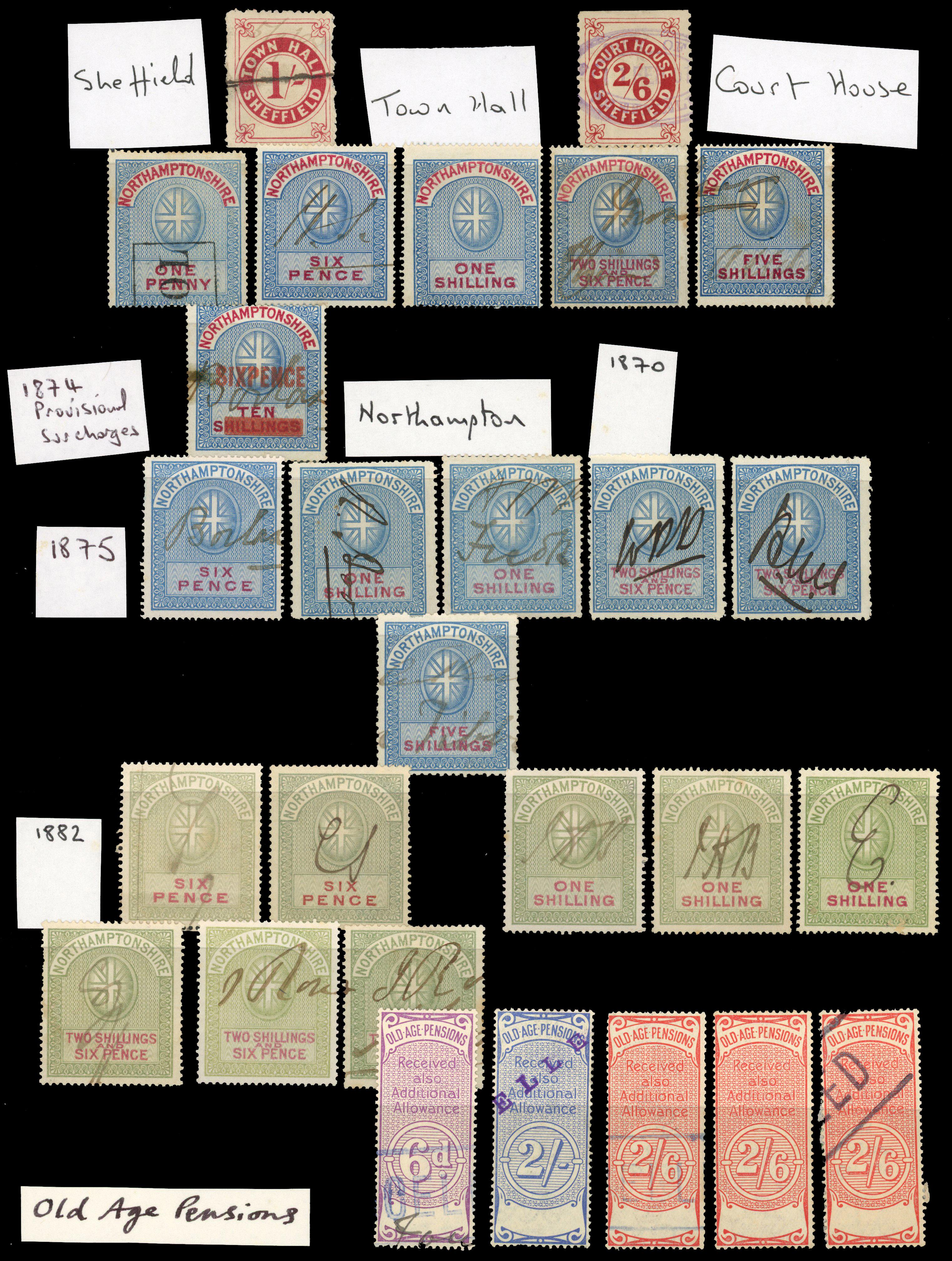 GB Great Britain Municipal Local revenue Stamps Sheffield Northamptonshire