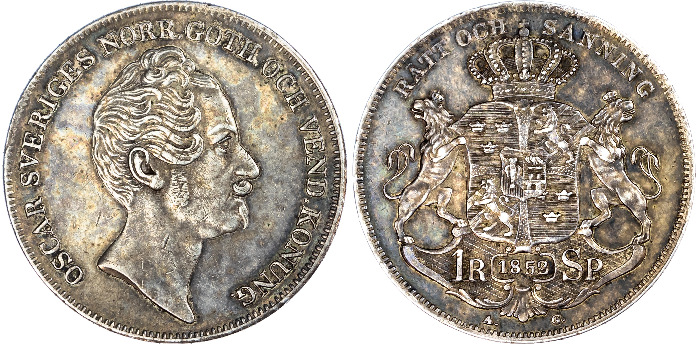 Sweden, Oskar I (1844-1859), silver Riksdaler, 1852