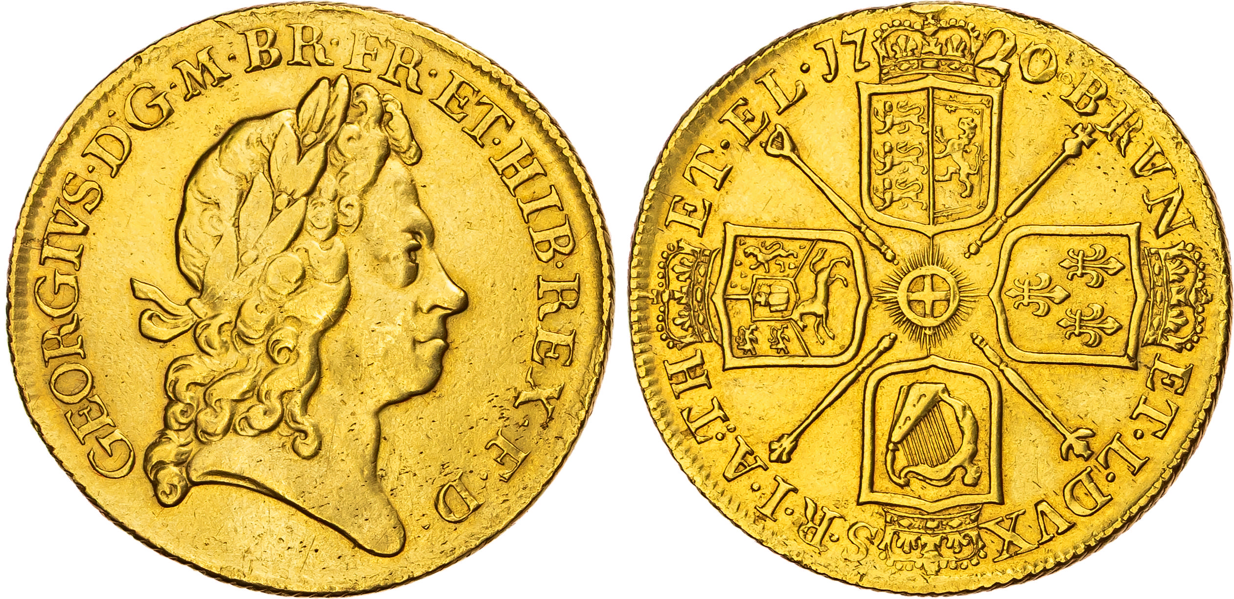 George I (171427), Two Guineas, 1720, 20 struck over 17.