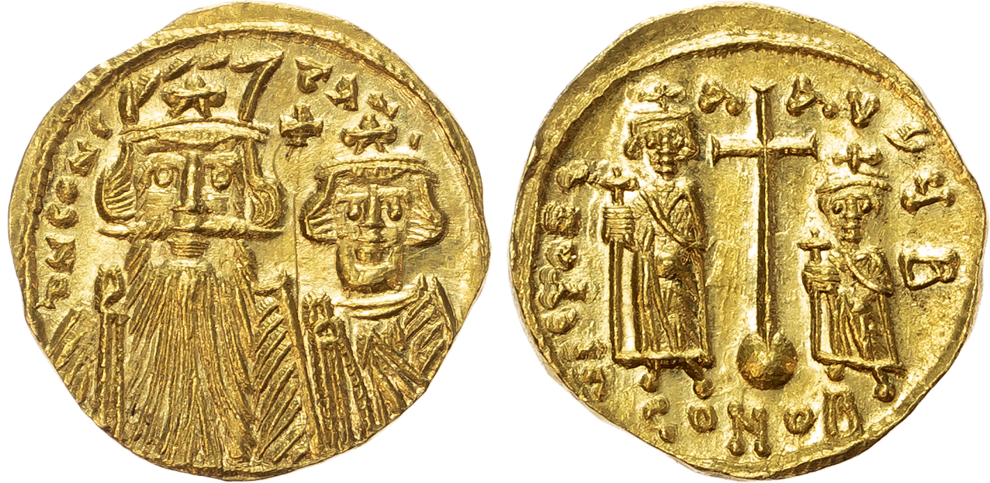 Constans II, with Constantine IV, Heraclius and Tiberius (AD 641-668) AV Solidus, Constantinople, c. AD 659-661, 4.45g. 