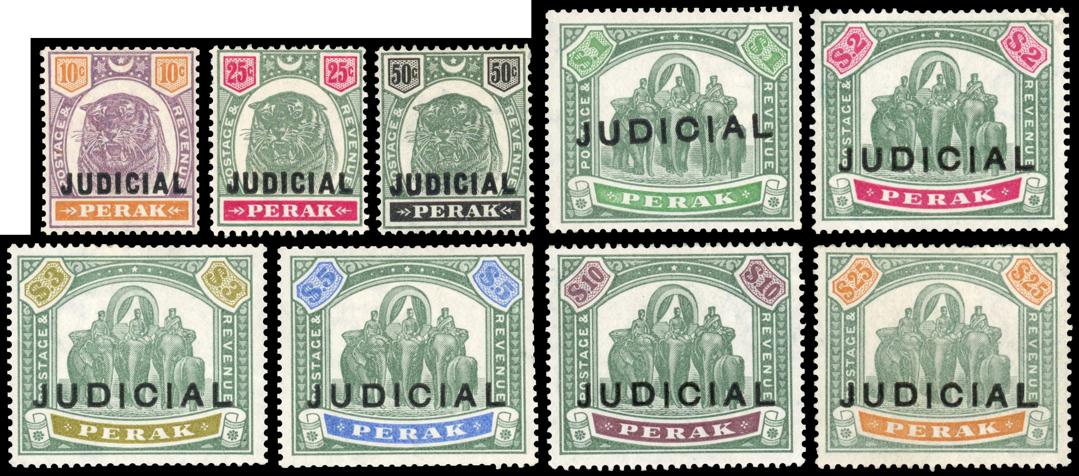 Perak Judicial 1897-1902 De La Rue overprints set mint