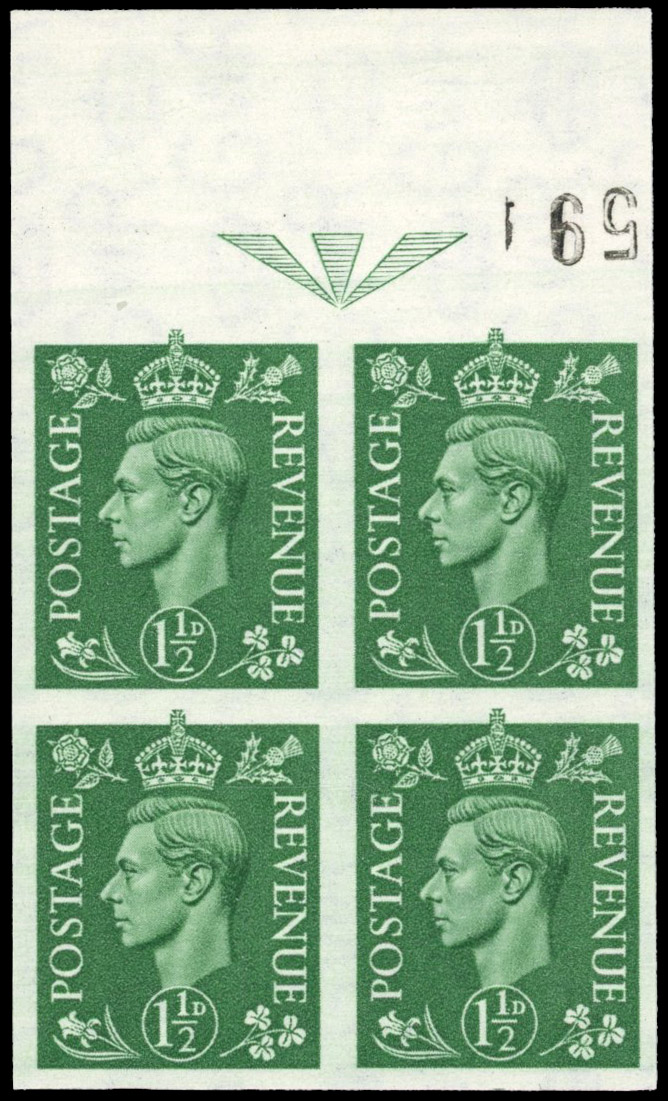 Great Britain 1950 1½d Pale green, Block of Four, BPMA Imprimatur, SG 505a