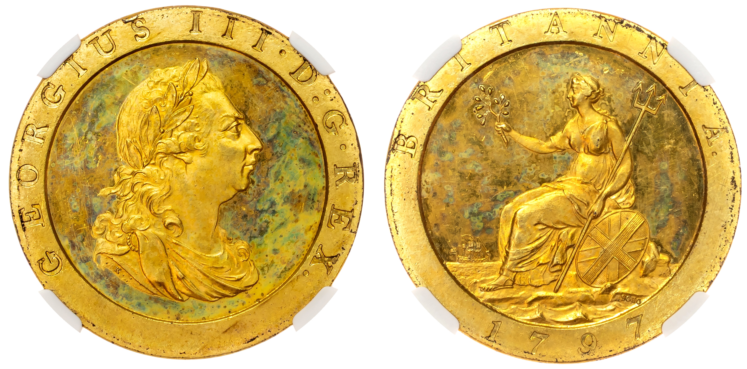 George III (1760-1820), Proof Penny, 1797 (late Soho), in gilt-copper.