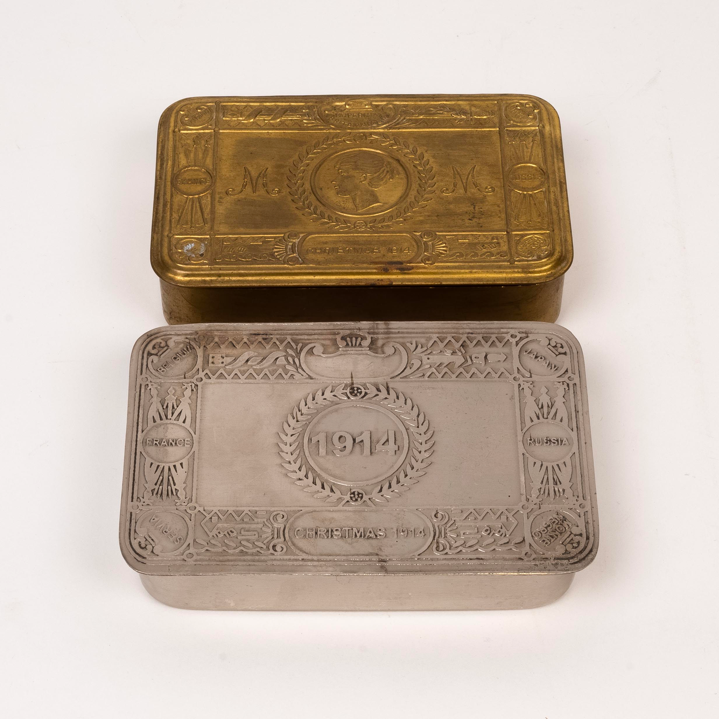 1914 Princess Mary Christmas Tin with Original Contents, additional EPNS Christmas Tin