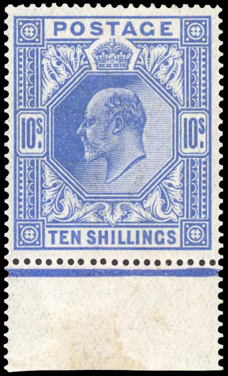 GB 1911-13 10s blue SG 319, lower marginal example