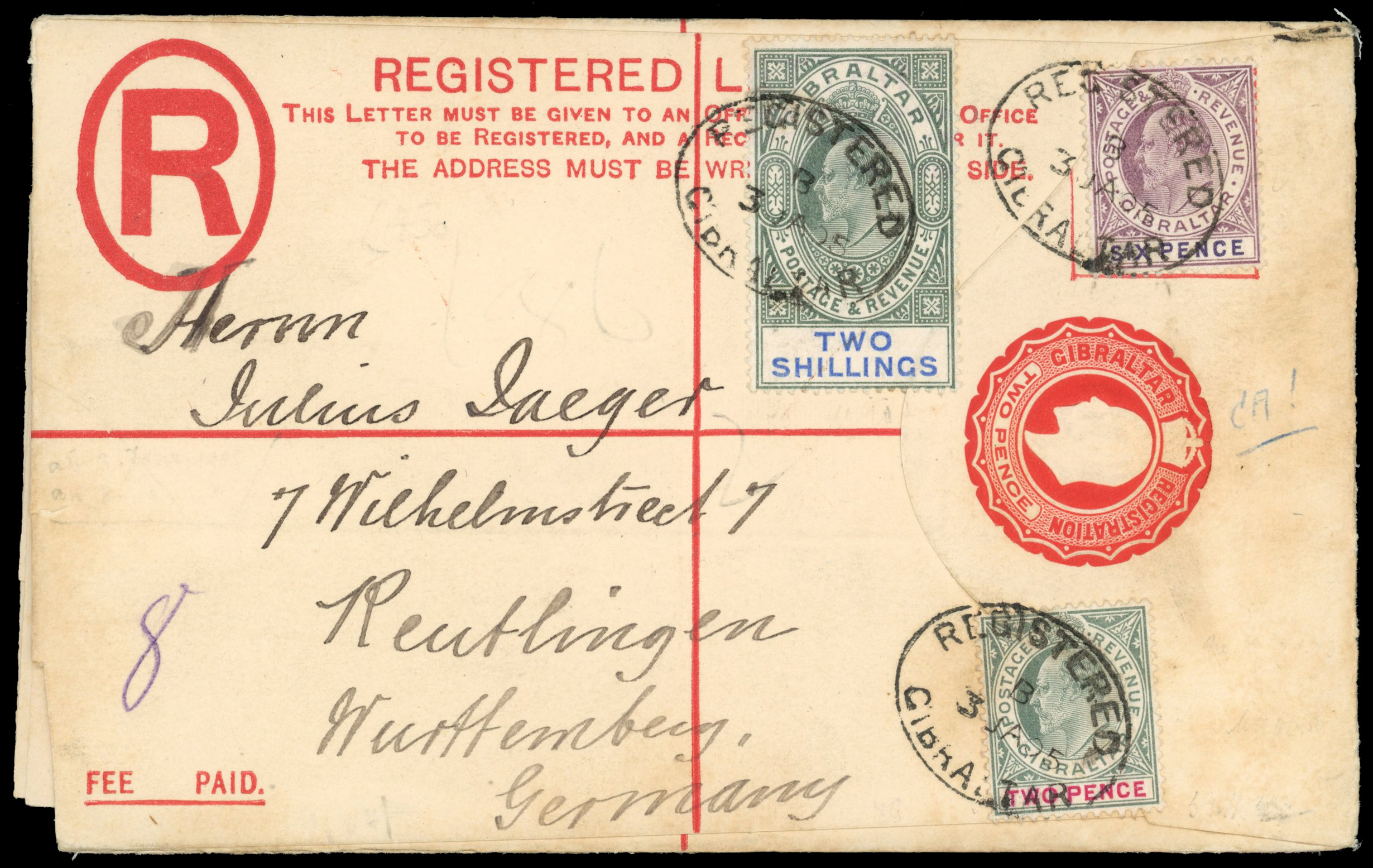 Gibraltar SG 48, 50, 52 cover to Germany