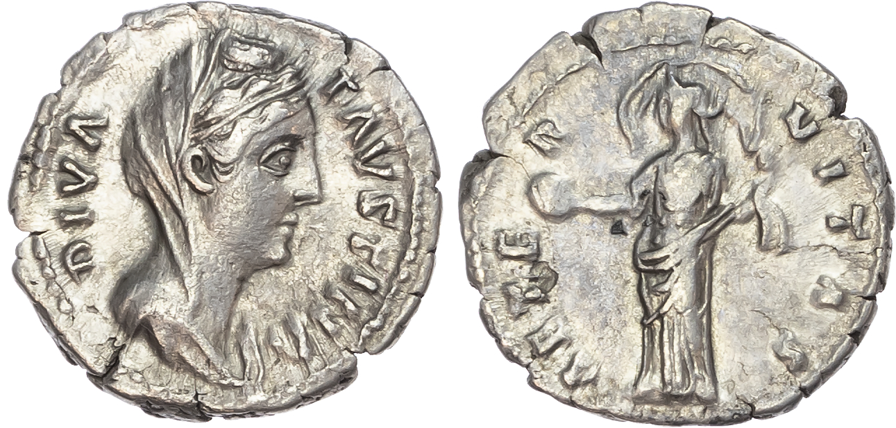 Diva Faustina Senior (d. AD 140/1) AR Denarius, Rome, 2.72g.
