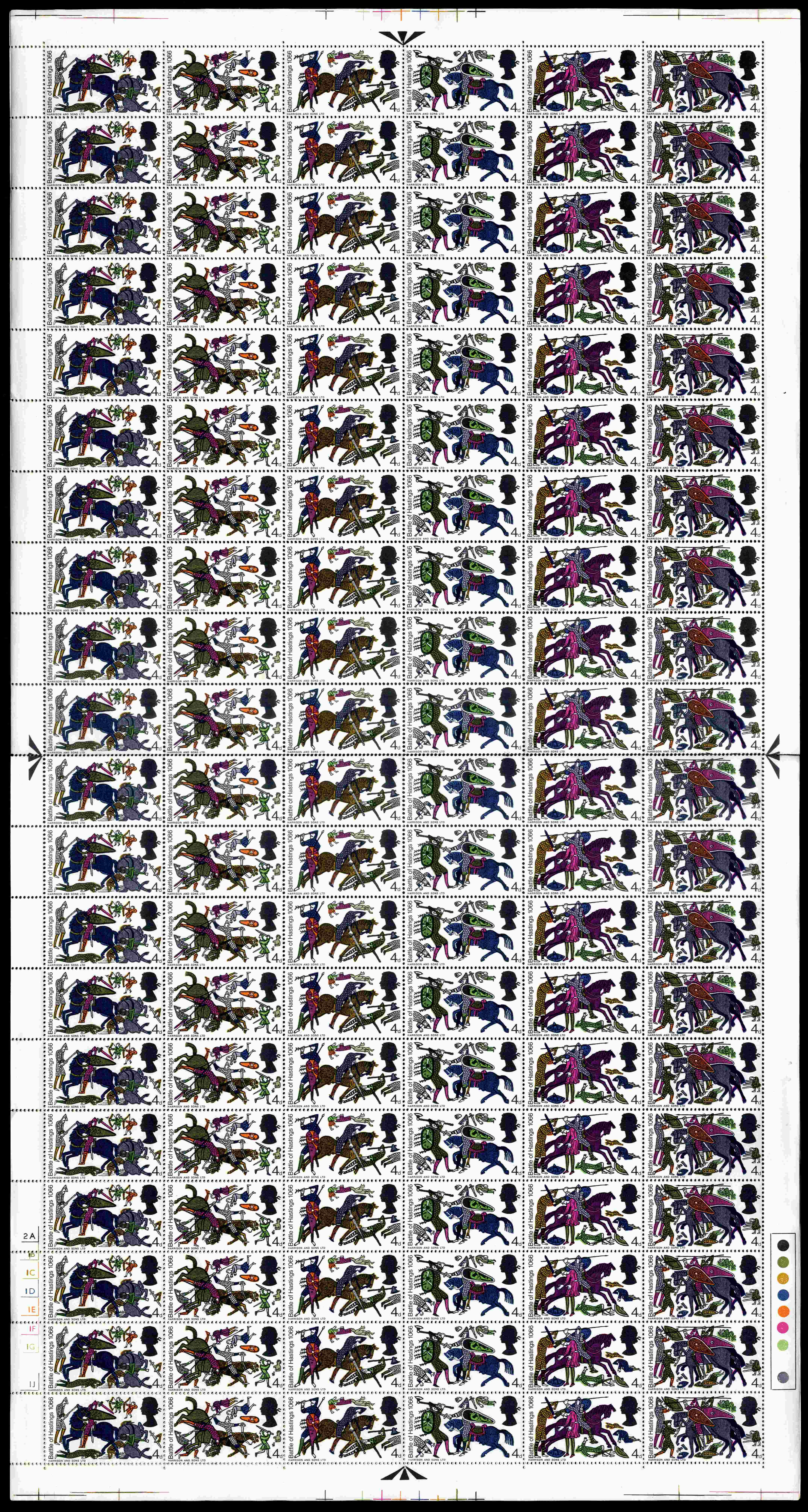 1966 900th Anniversary of Battle of Hastings complete sheet BLUE OMITTED, SG 705h/710h