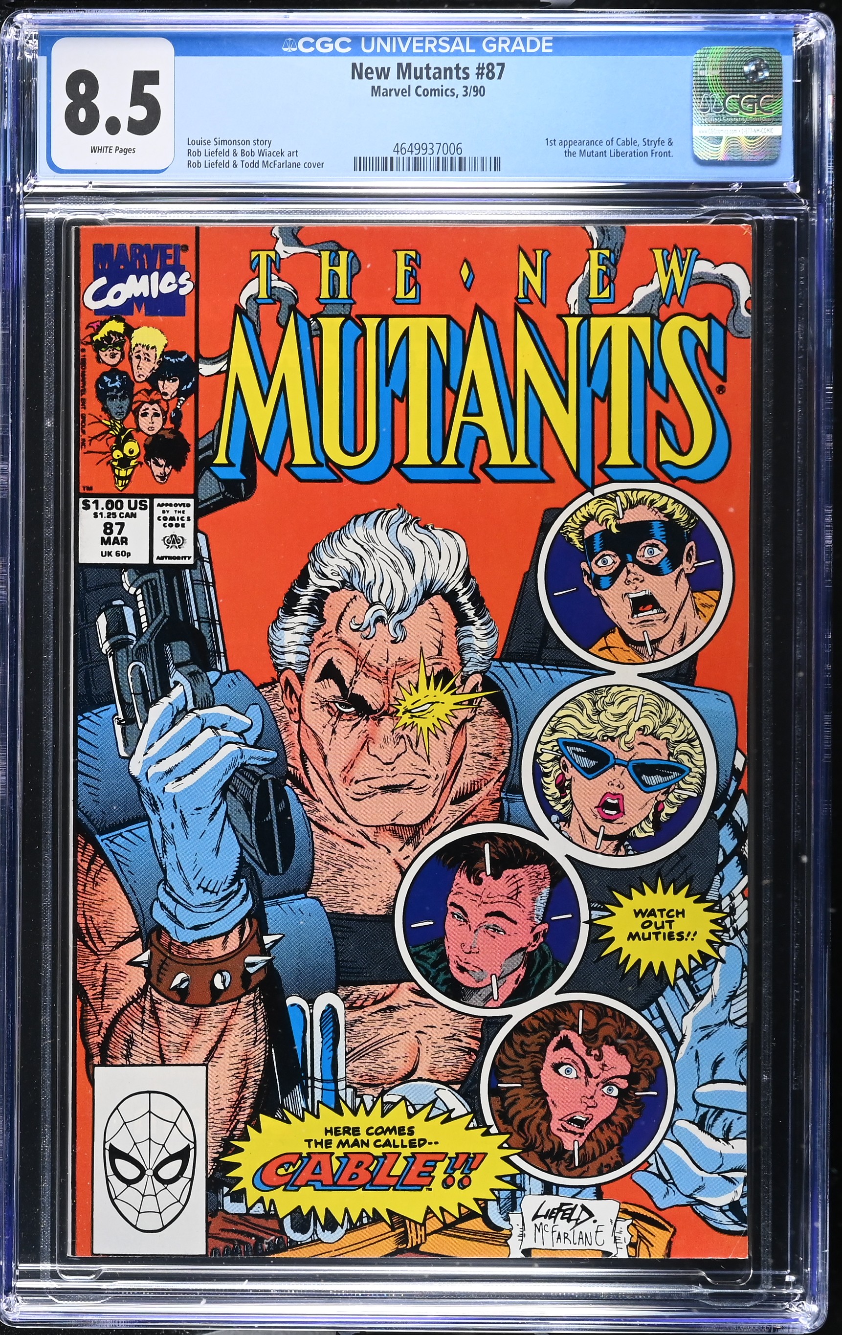 New Mutants #87 CGC 8.5 1st Full Appearance Cable (Marvel Comics, 1990) White Pages
