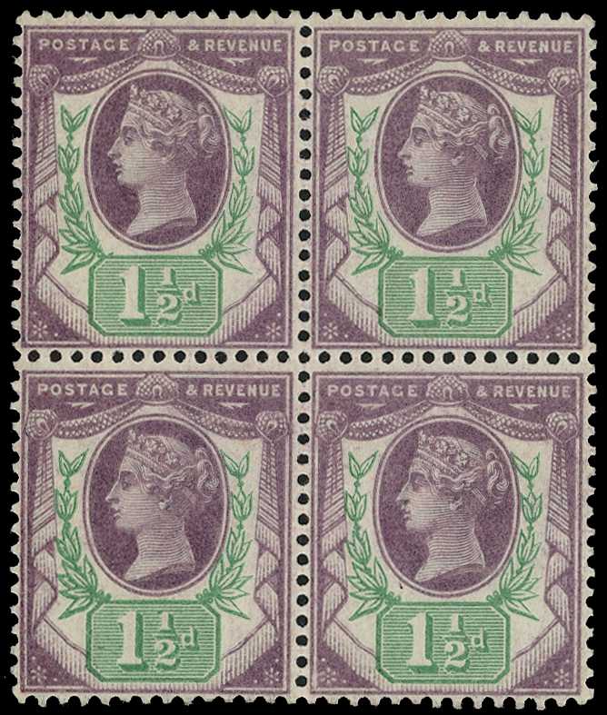 1887-92 1½d dull purple & pale green block...