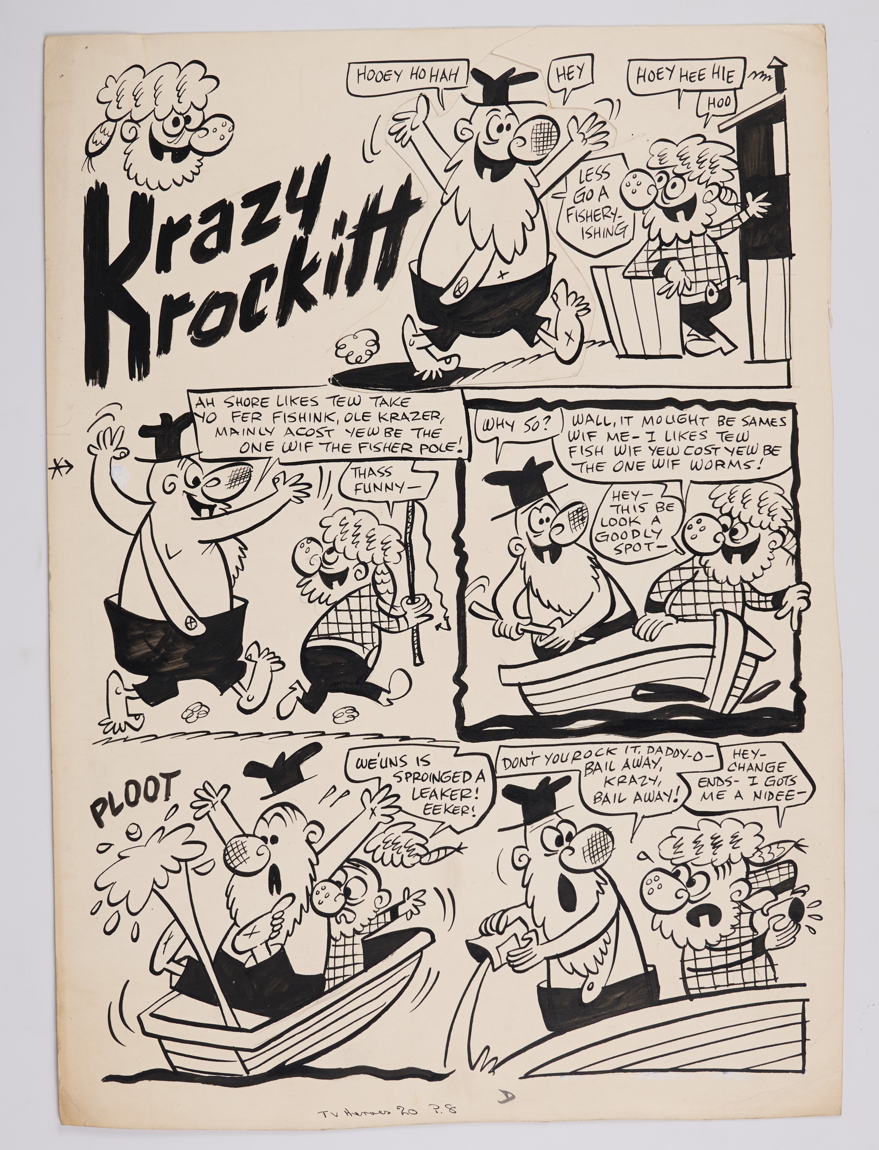 Denis Gifford Krazy Krockitt Original Ink and Speech Bubble Comic Pages (L. Miller & Son/Anglo Features, 1960s) Total 10