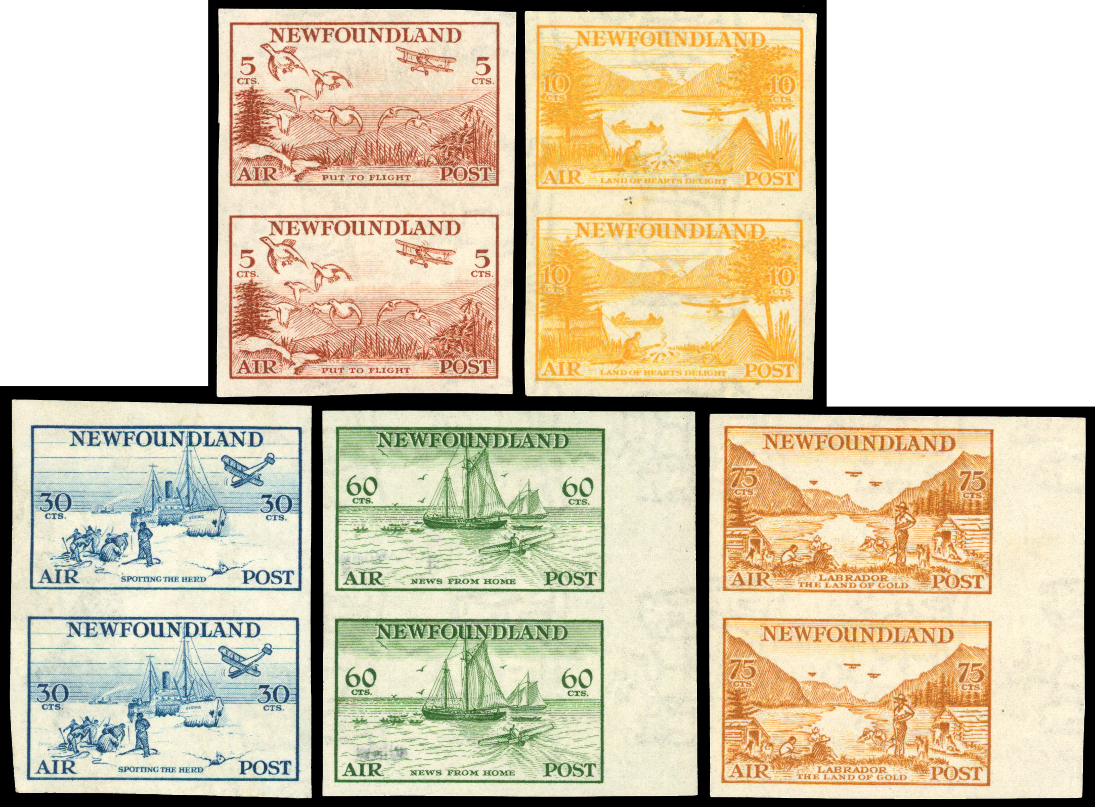 Newfoundland 1933 Air set of 5 imperf pairs