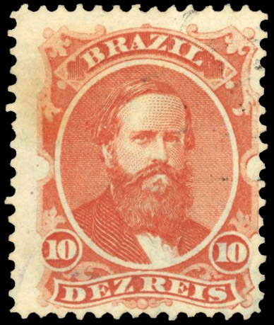 Brazil 1868 Dom Pedro 10r on blued paper unused without gum