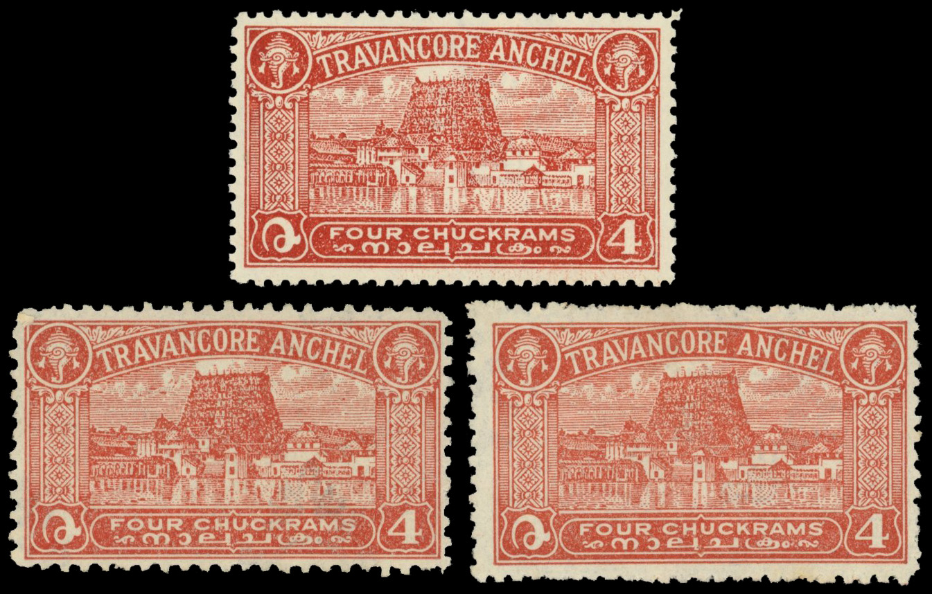 I.F.S Travancore SG 68-68b 4ch listed perf types mint trio