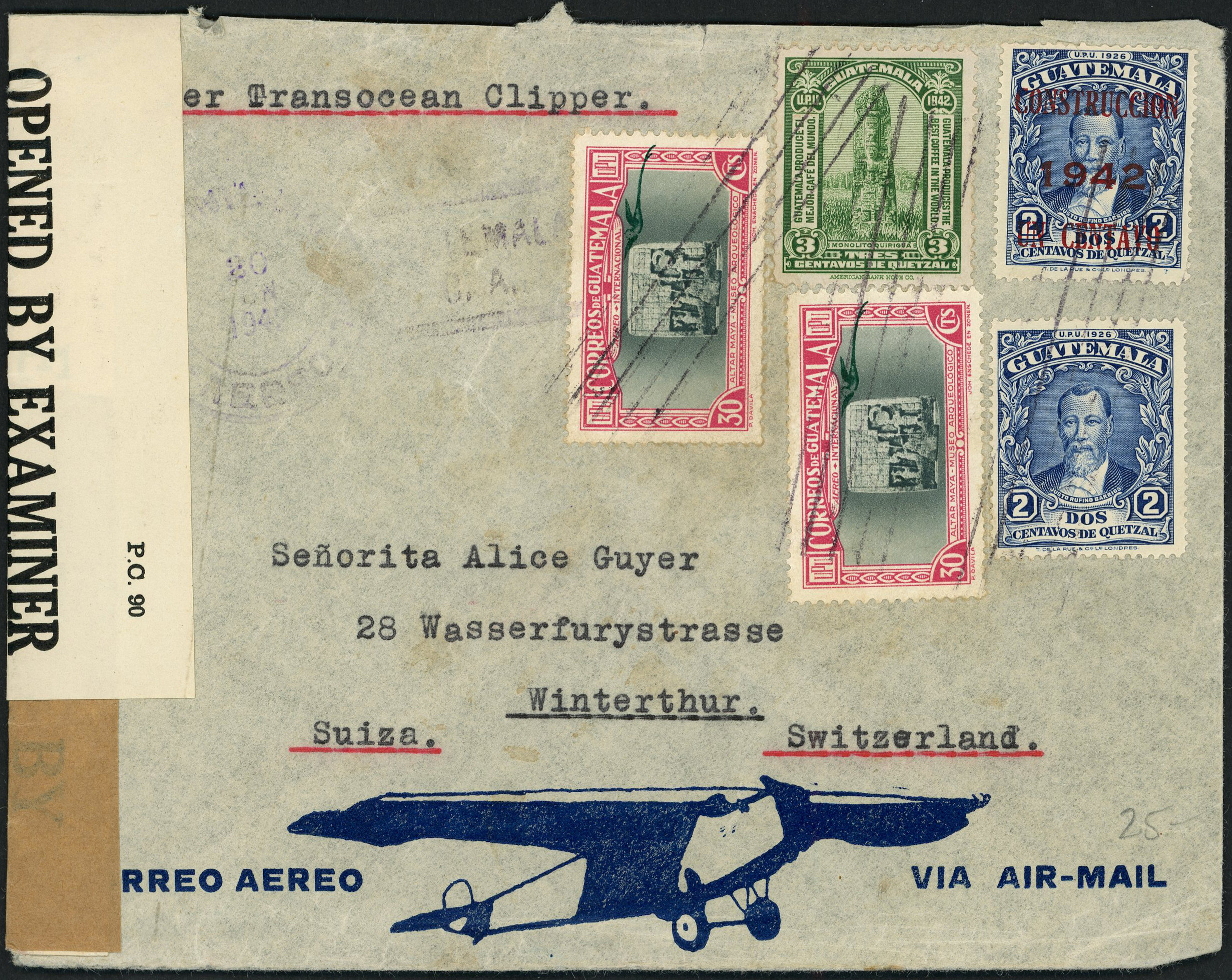 POSTAL HISTORY: 1942 Guatemala to Switzerland censored in Bermuda