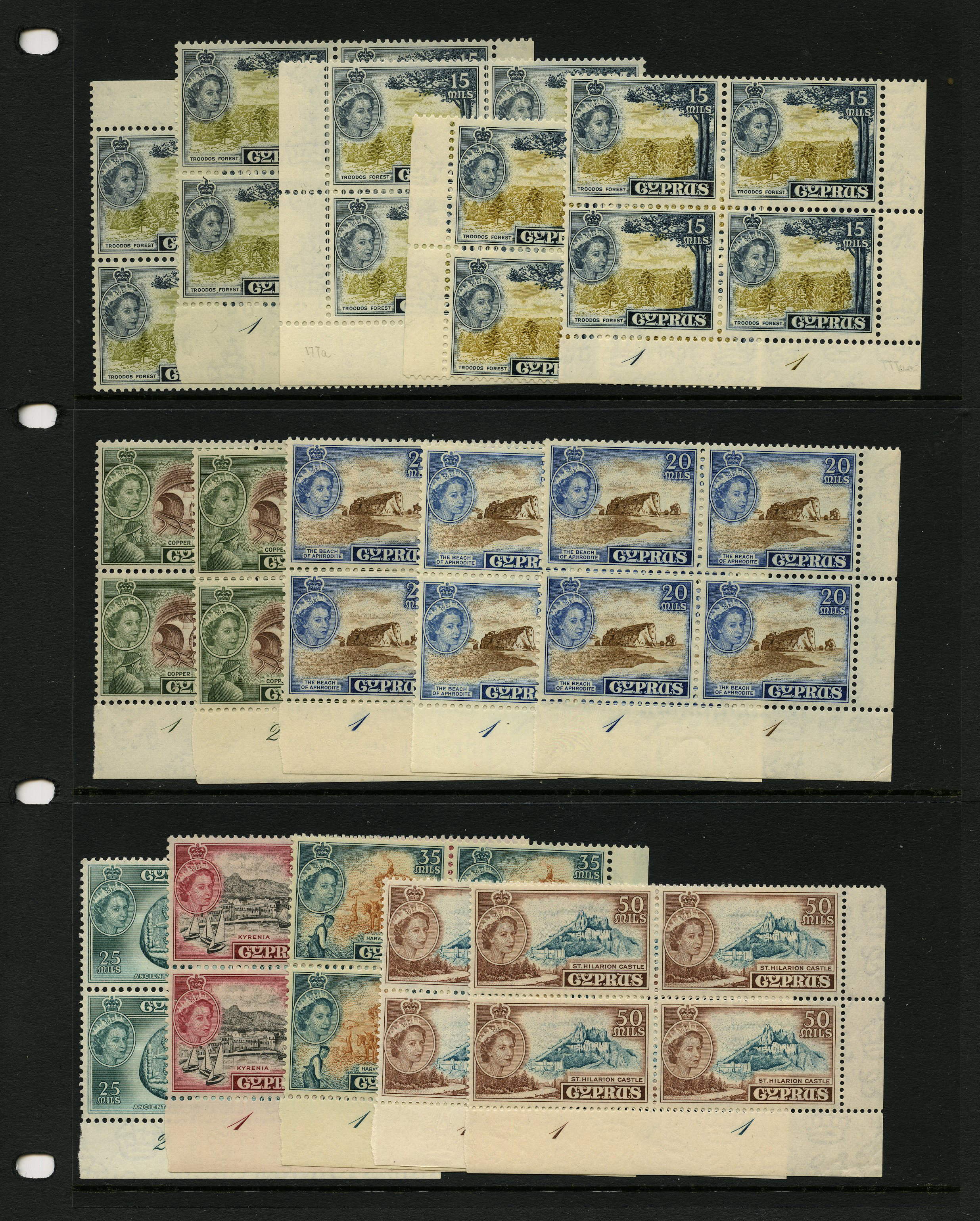 1955-60 unmounted o.g. blocks with Plate...