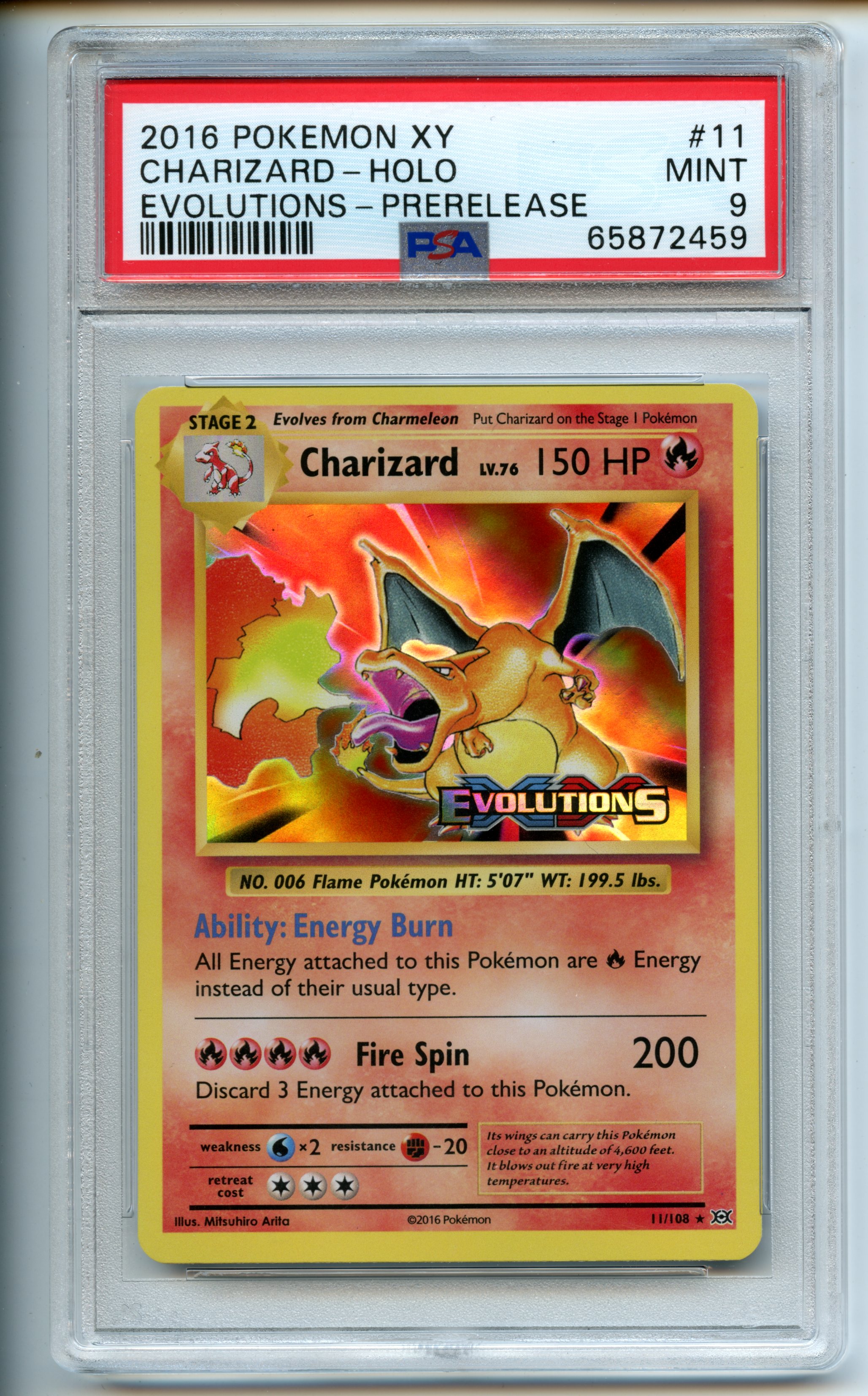 Pokemon TCG  - Charizard PreRelease Promo  - Evolutions - PSA 9 