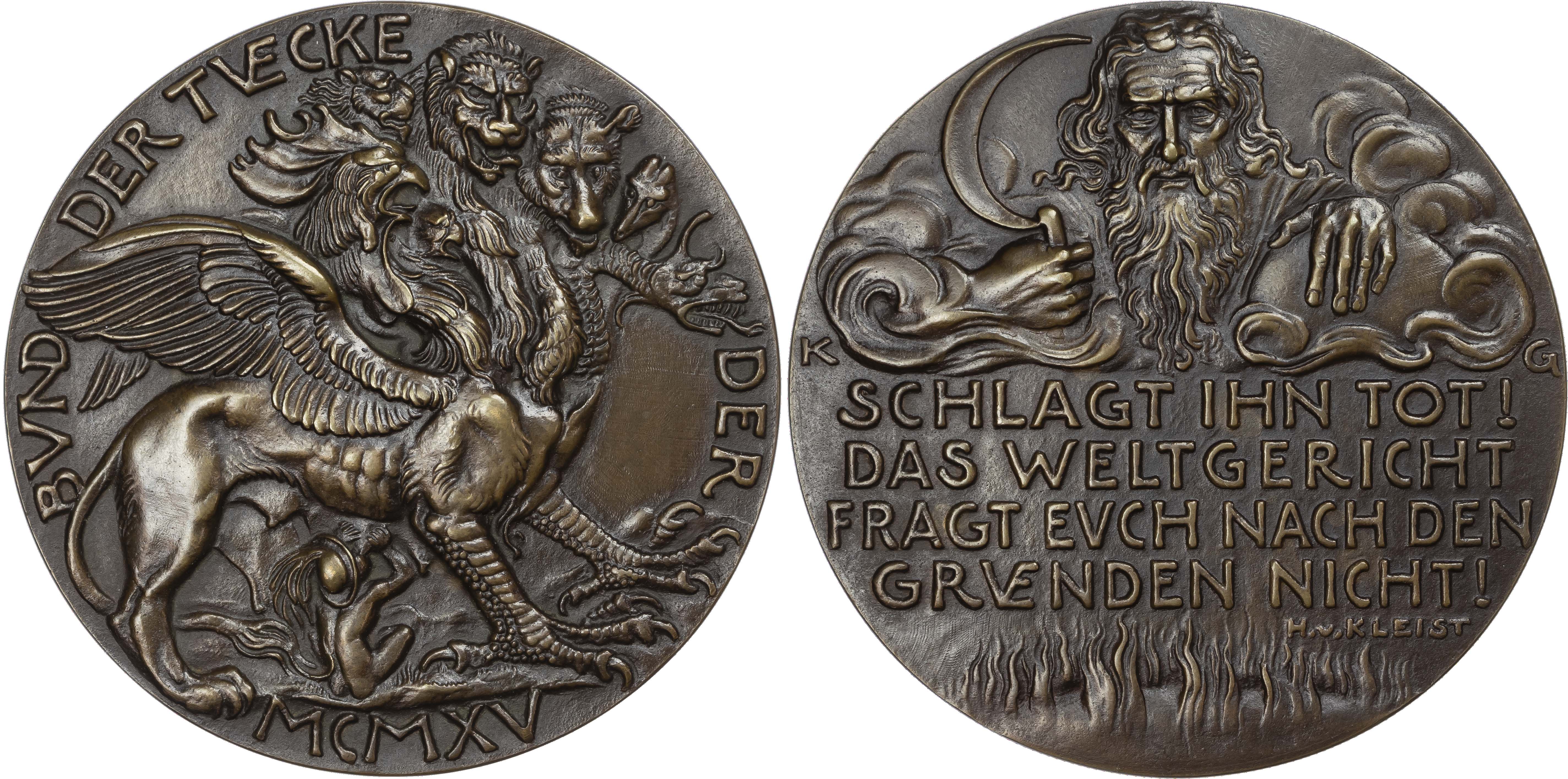 Germany, League of Treachery, cast bronze medal (82.5mm/155.25gm) 1915 by K. Goetz.