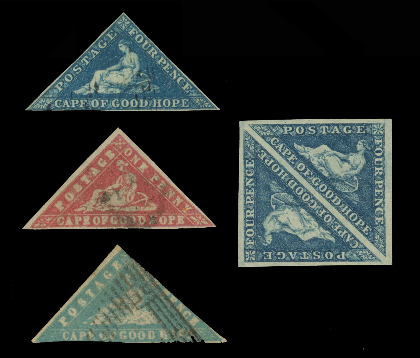 Cape of Good Hope 1853-64 mint and used group of ‘Triangulars’ on stockcards