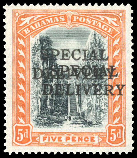 Bahamas 1916 Special Delivery 5d error overprint double