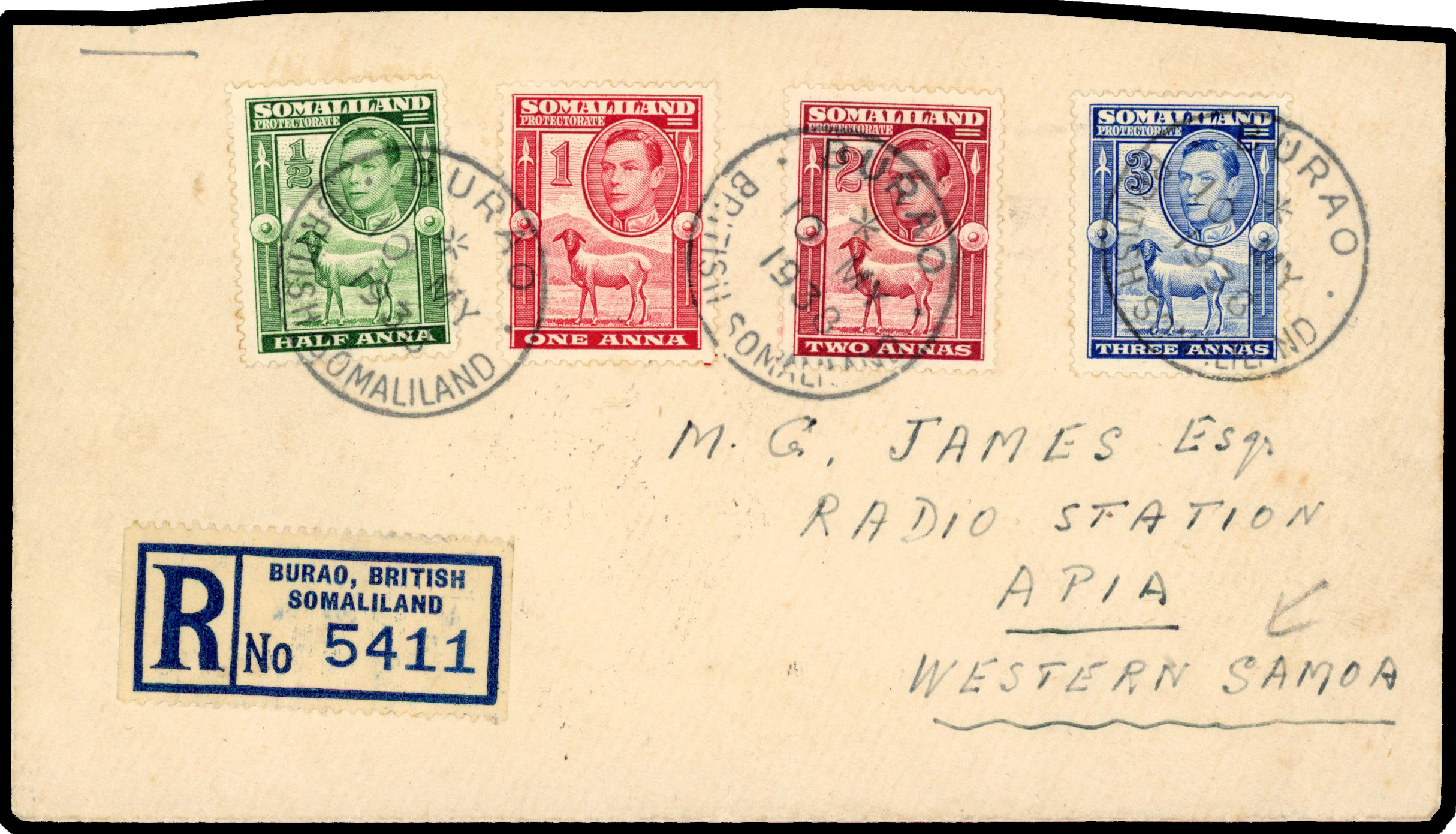 Somaliland 1938 cover from Burao