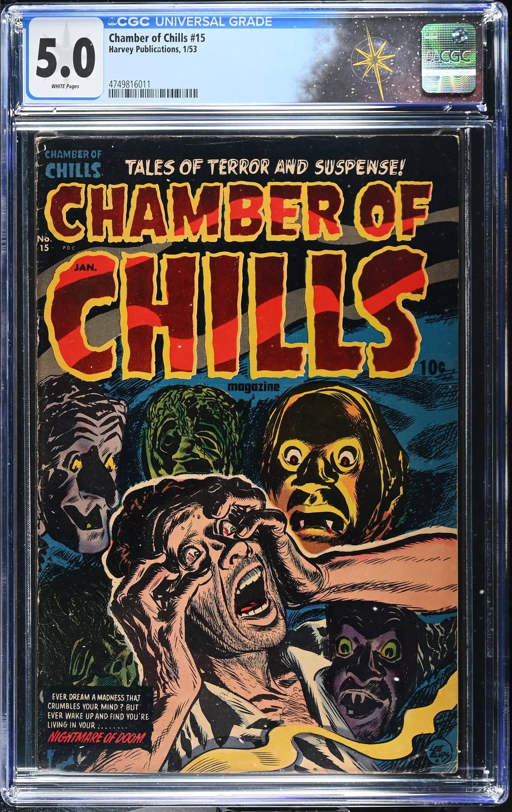 Chamber of Chills #15 CGC 5.0 Cover by Lee Elias (Harvey Publications, 1953) White Pages