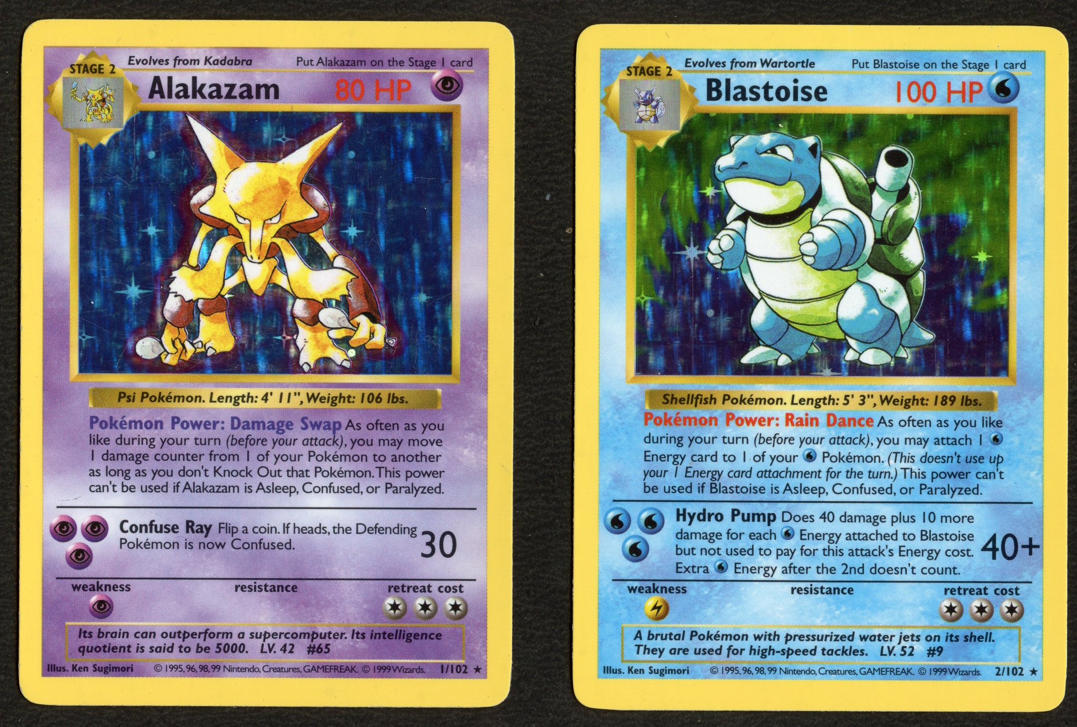 Shadowless Alakazam & Blastoise - Base Set Unlimited - MP/HP