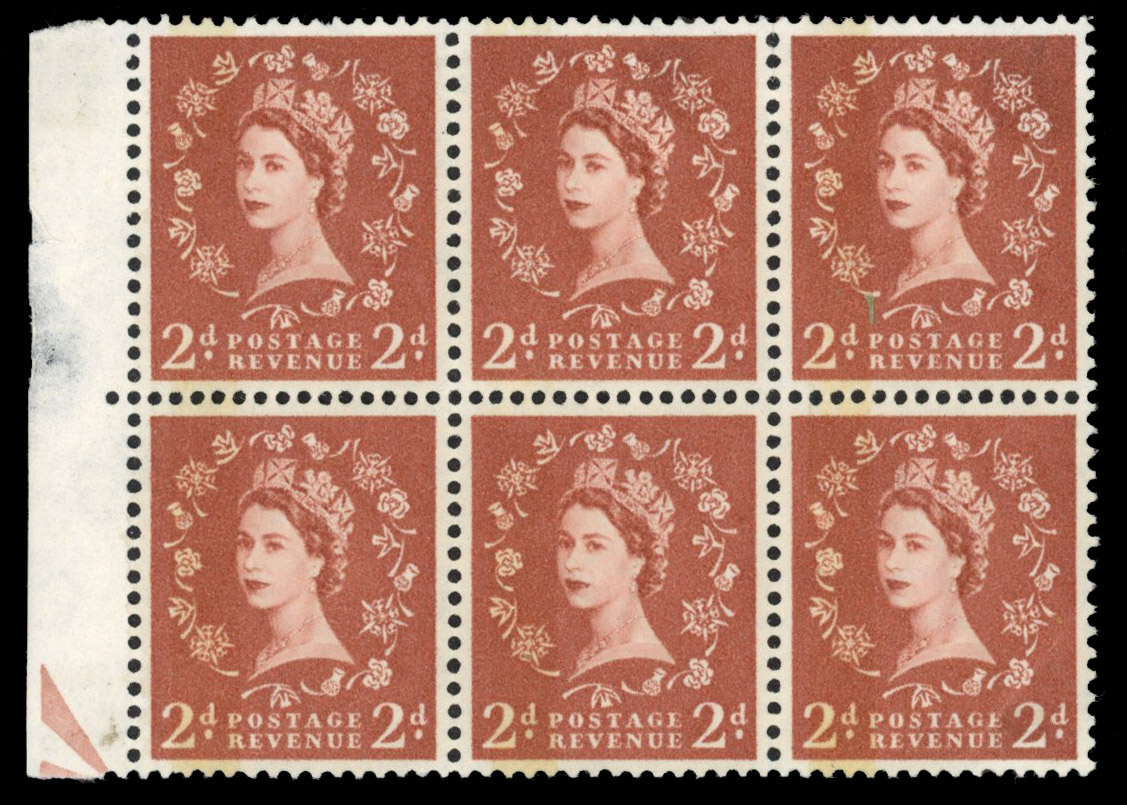GB 1958 SG 573var 2d Dollis Hill Phosphor Trial block mint
