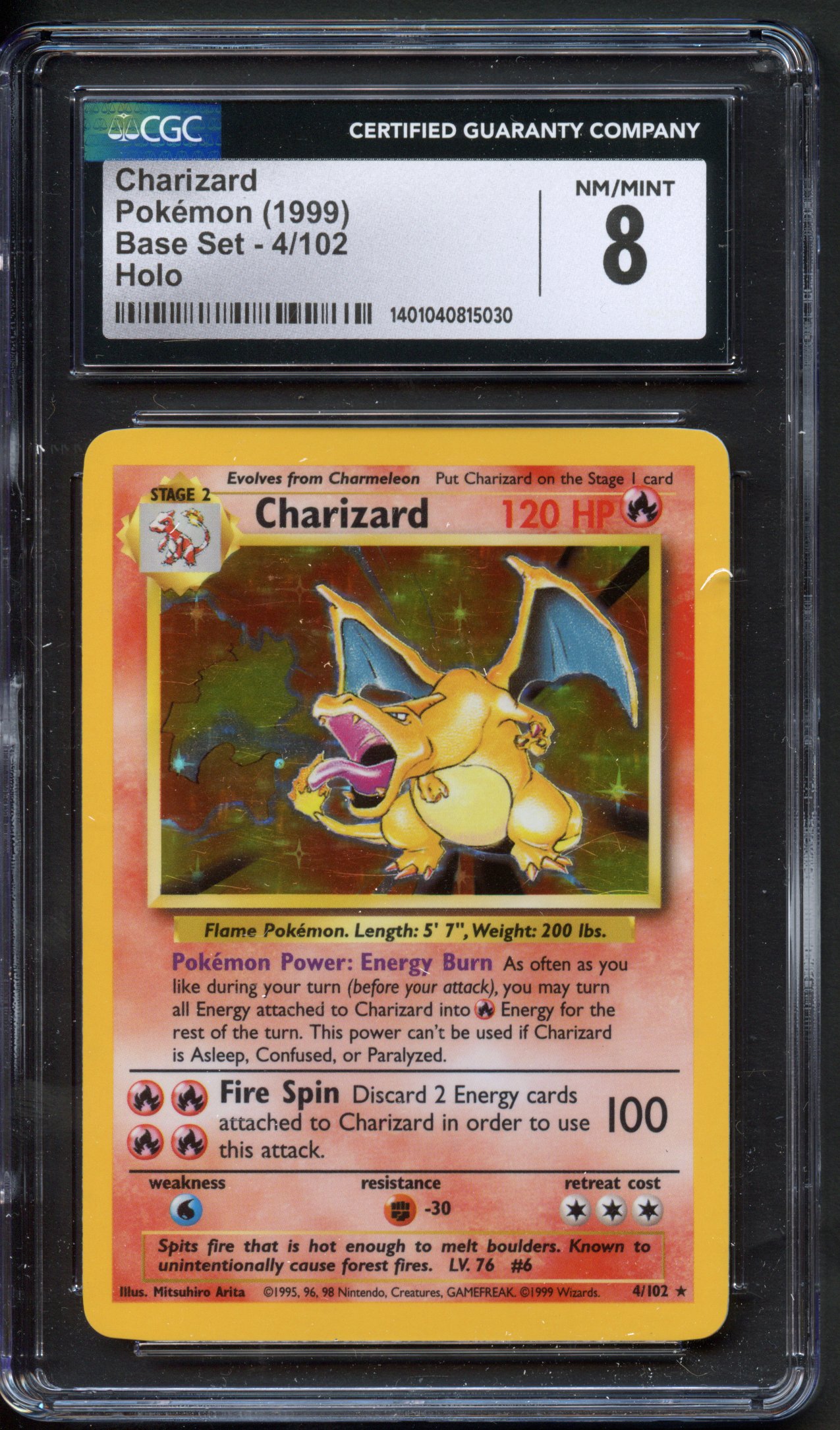 CGC 8 Charizard Holo #4 - Base Set Unlimited 1999