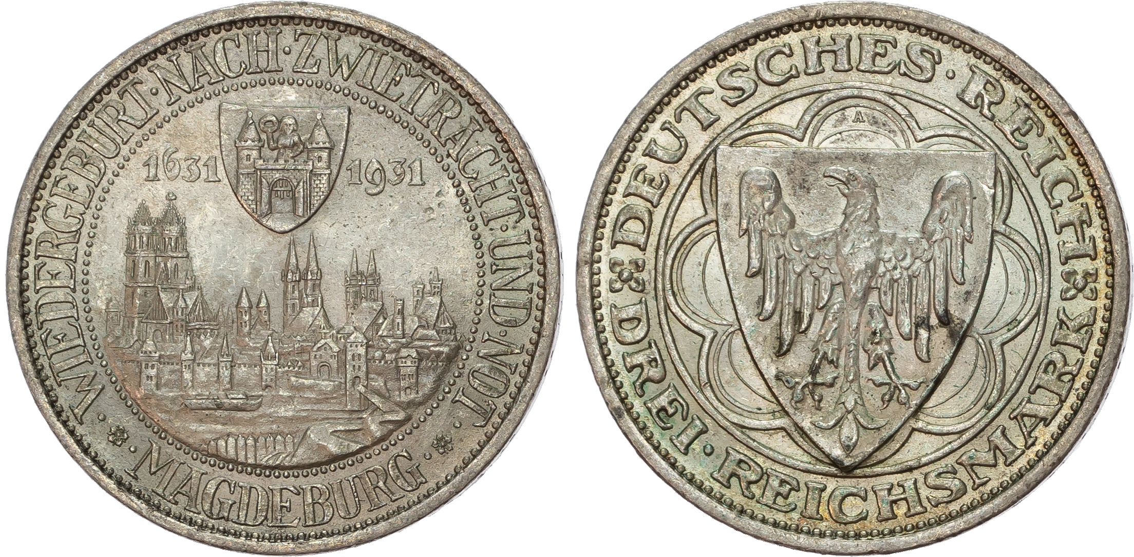 Germany, Weimar Republic (1913-1933), 300th Anniversary of the Rebuilding of Magdeburg, silver 3 Reichsmark.