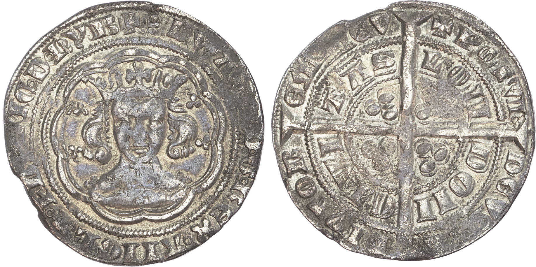 Edward III (1327-1377), Groat, fourth coinage, pre-treaty period, series E.