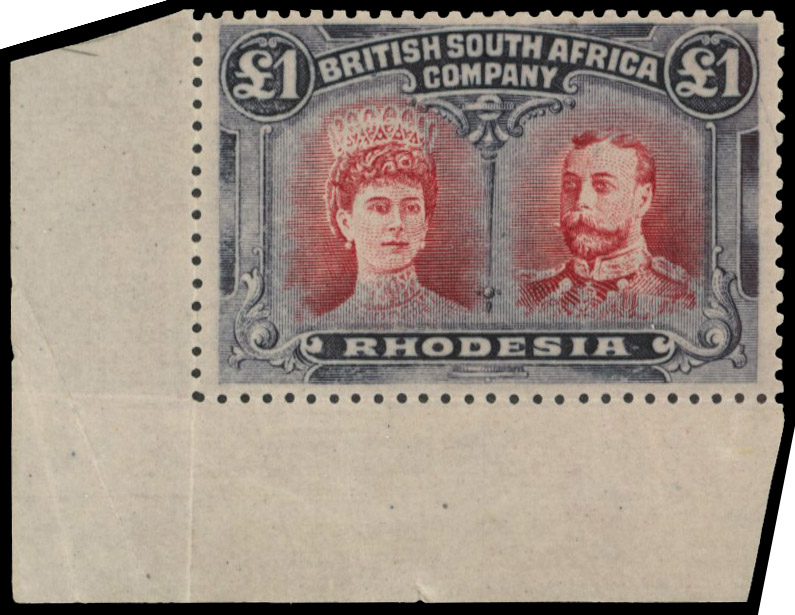 £1 carmine-red and bluish black SG 165, position 46 King's extra curl mint