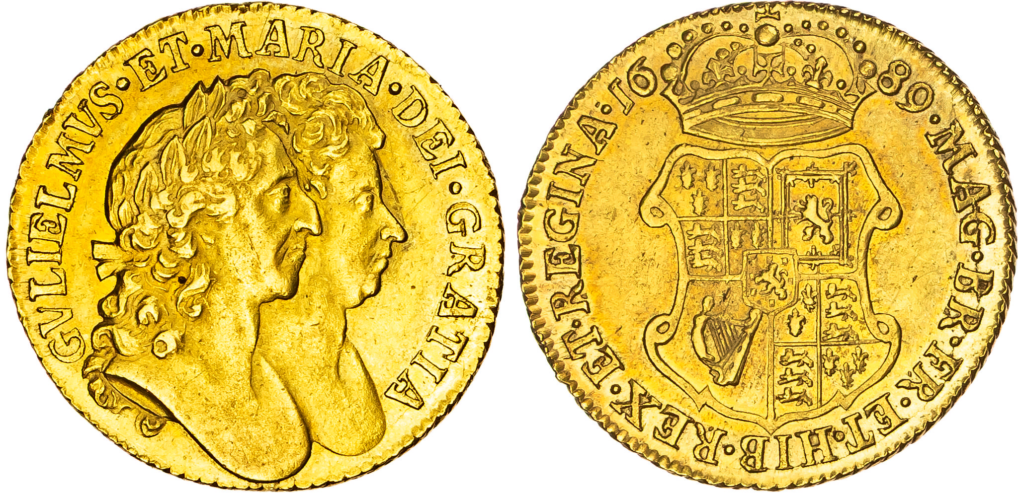 William and Mary (1689-94) Guinea, 1689, early slanting harp.