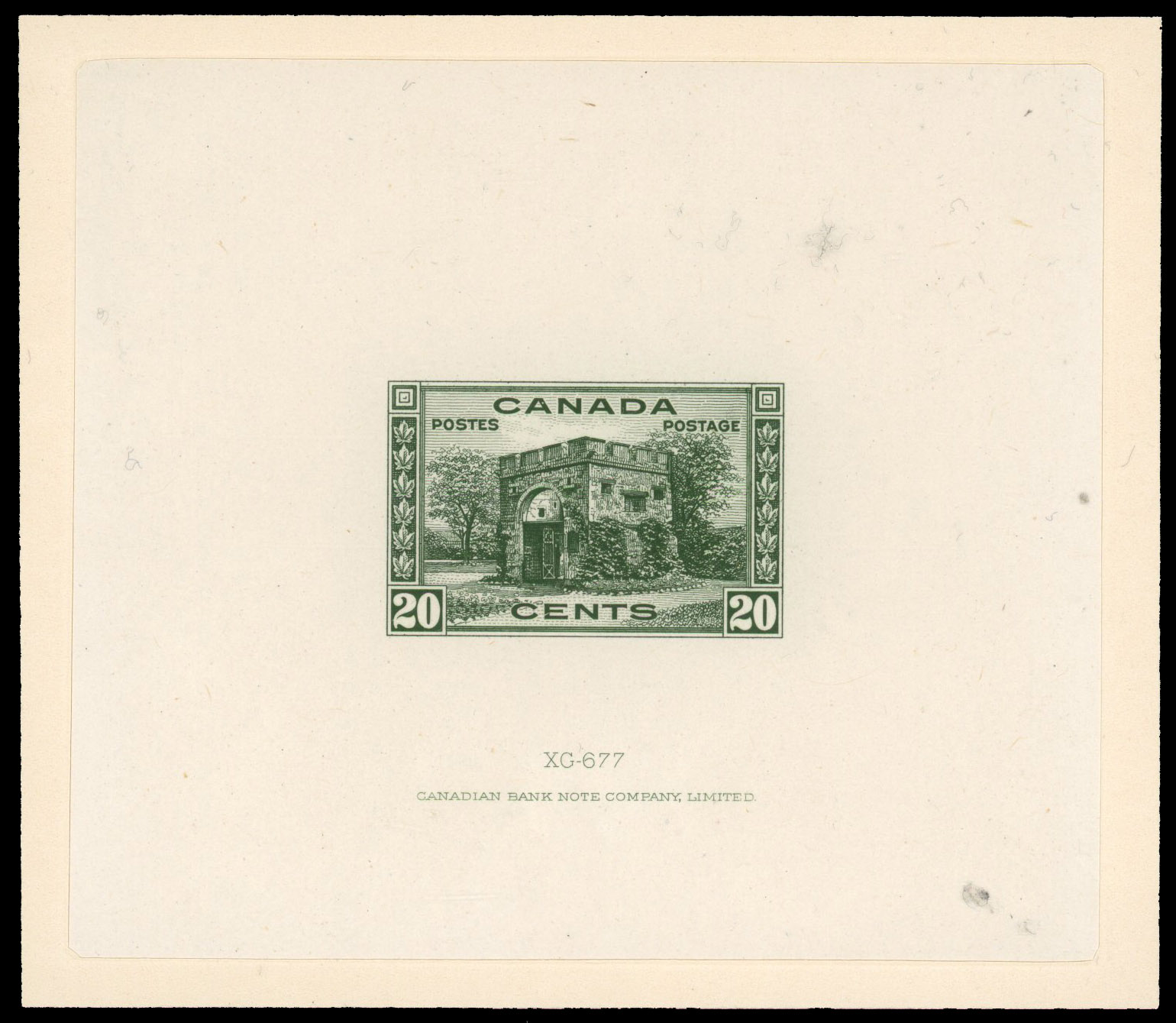 (Consolidated into R2000767/16) Canada 1938 Pictorial Issue 20c trial colour proof in unissued olive