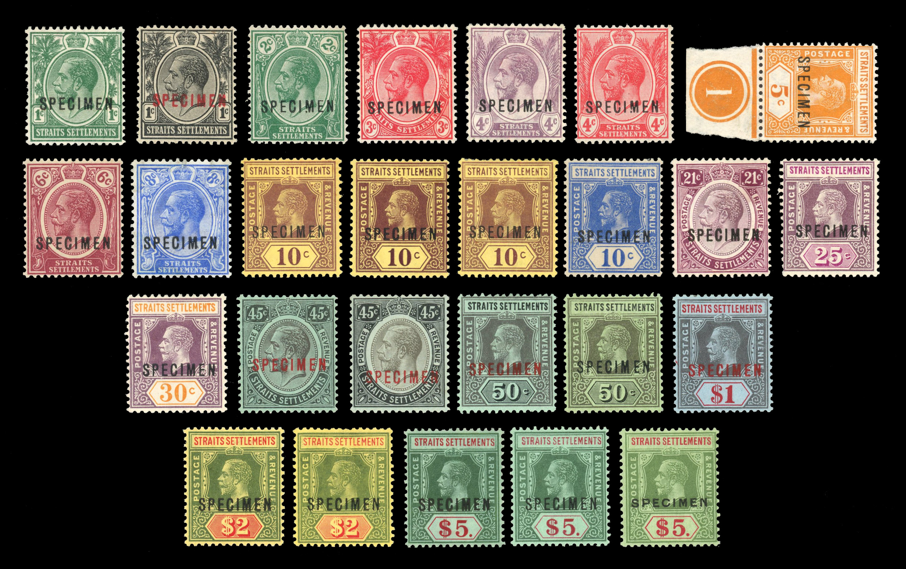 Malaya Straits KGV 1912-23 Wmk MCA specimen set of 26 cat £1,875