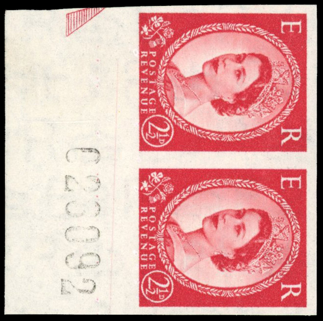 Great Britain 1952 2½d Carmine-red, Type I, Horizontal Pair, BPMA Imprimatur, SG 519