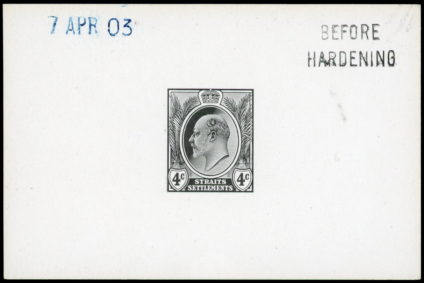 Straits Settlements 1903 4c die proof in black