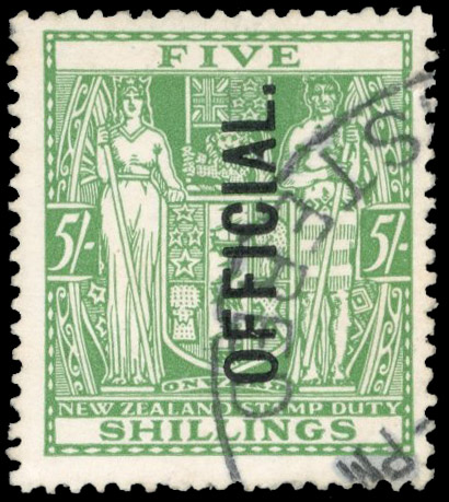 NZ SG O113 Official 1927-33 5s green, used